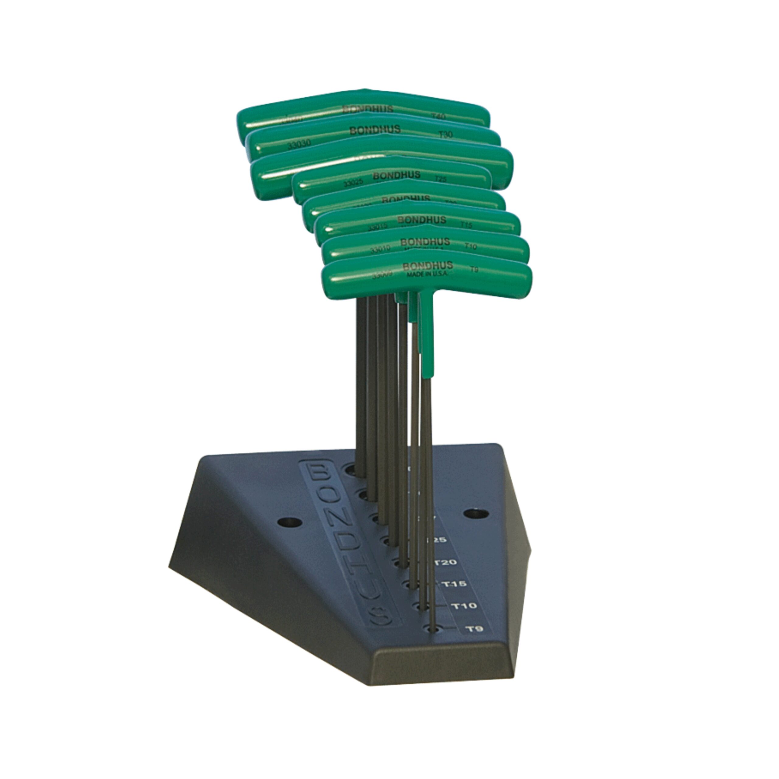 Bondhus 33034, Set 8 Star T-Handles - Graduated Length - T9-T40 with Stand
