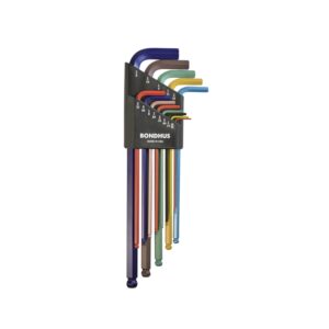 Bondhus 69637, Set 13 ColorGuard Ball End L-Wrenches - Extra Long Arm (.050-3/8")