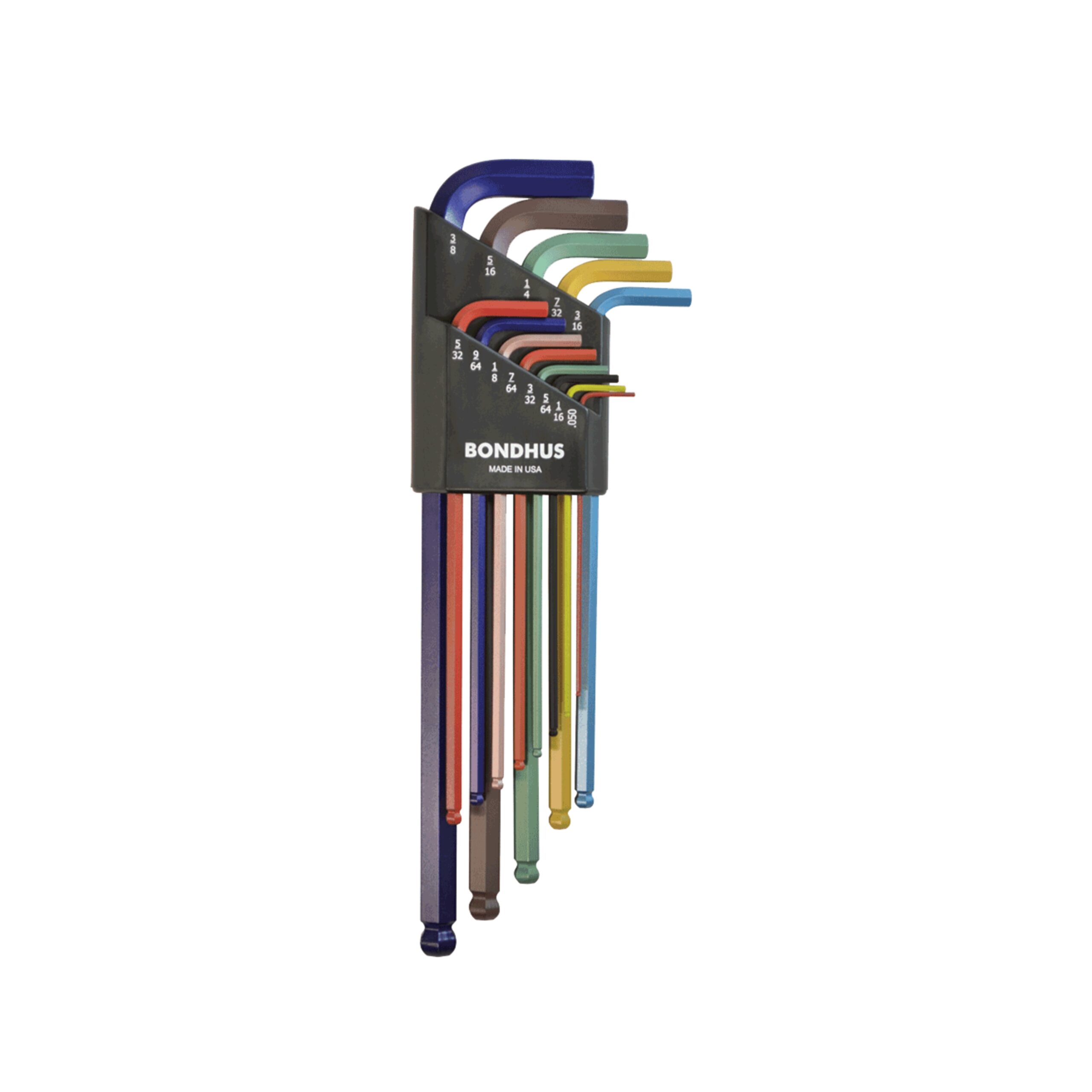 Bondhus 69637, Set 13 ColorGuard Ball End L-Wrenches - Extra Long Arm (.050-3/8")
