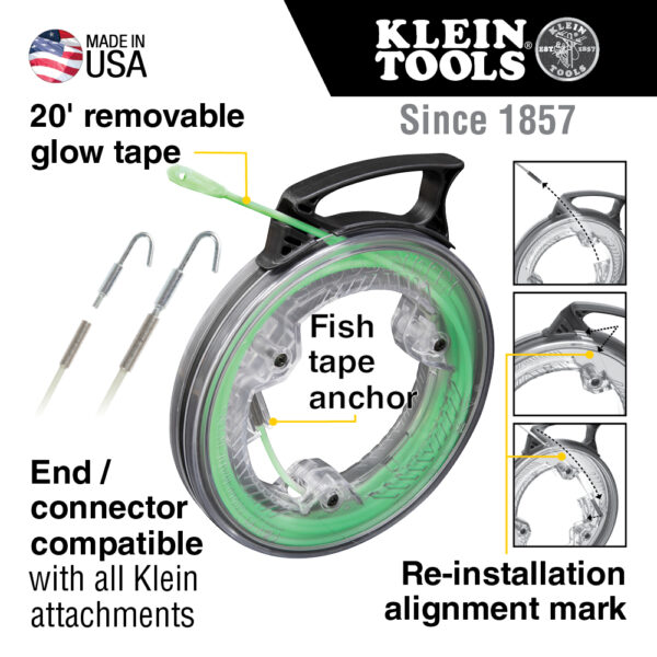 Klein Tools 50550 Glow in the Dark Fish Tape, 20-Foot - Image 5