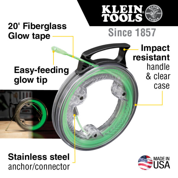 Klein Tools 50550 Glow in the Dark Fish Tape, 20-Foot - Image 4