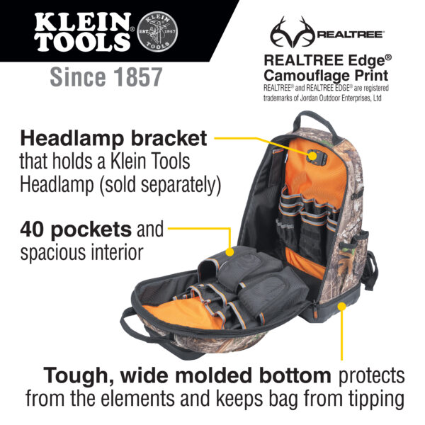 62800BPCAMO Tradesman Pro™ XL Tool Bag Backpack, 40 Pockets, Camo - Image 5