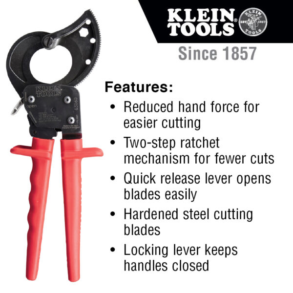 Klein Tools 63060 Cable Cutters, Ratcheting Heavy Duty Cutters for Up to 750 MCM - Image 4
