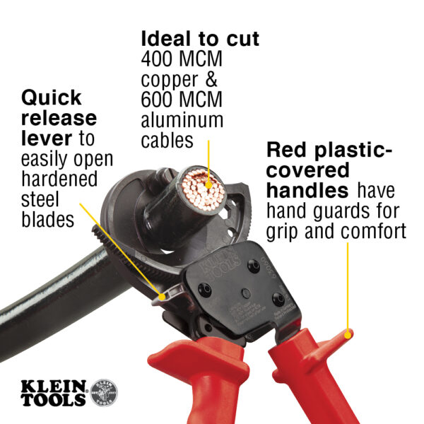 Klein Tools 63060 Cable Cutters, Ratcheting Heavy Duty Cutters for Up to 750 MCM - Image 5