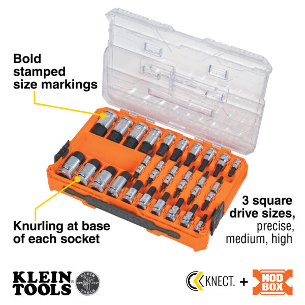 Klein Tools 65233HEX Knurled Hex Bit Socket Set, SAE and Metric, 33-Piece - Image 2