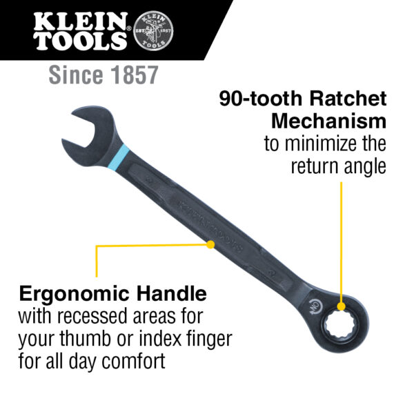 Klein Tool 69408MG, 90-Tooth Ratcheting Combo Wrench Set, Metric, 8-Piece - Image 5