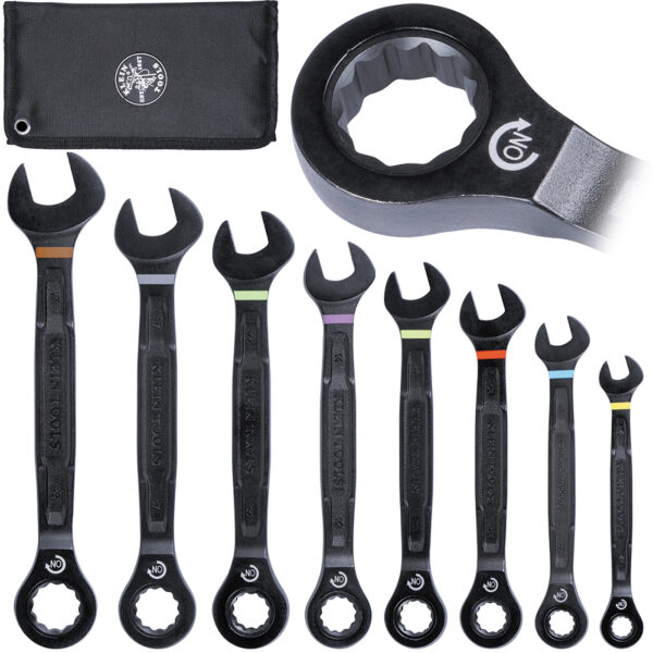 Klein Tool 69408MG, 90-Tooth Ratcheting Combo Wrench Set, Metric, 8-Piece