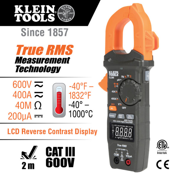 Klein Tool CL390 AC/DC Digital Clamp Meter, Auto-Ranging - Image 4