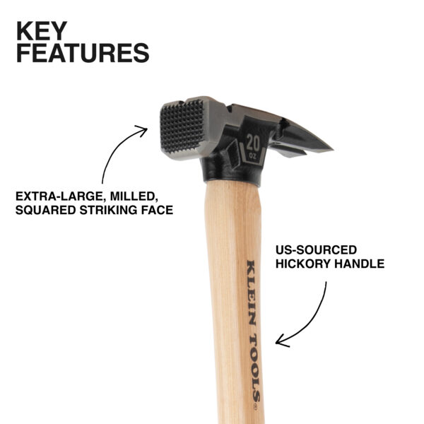 Klein Tools H80920H Milled Face Hickory Handle Hammer, 20-Ounce - Image 2