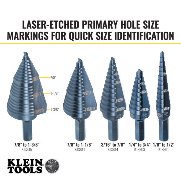 Klein Tool KTSB15, 3-Step Drill Bit, 3/8-Inch Hex, Double Straight Flute - Image 3