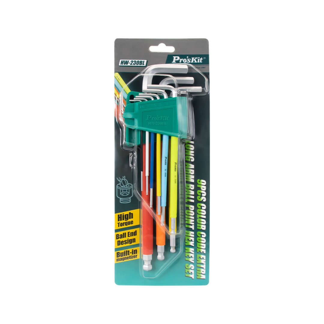 Proskit HW-230BL 9PCS Color Code Extra Long Arm Ball Point Hex Key Set - Image 2